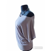 Bluzka kimonowa z dekoltem w łódkę - kolor szary popielaty